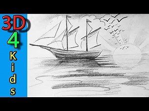 How to draw a SAILBOAT and sunset easy for kids and beginners