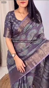  Premium Cotton Zari Jacquard Designer Hand Printed Saree with Zari Weaving in Saree and Gotta Patti Mirror Work and Zari Border with Tassels In Pallu.  For more details DM or WhatsApp 9976566489 | Aatwos | Facebook