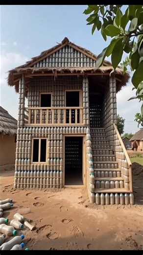 “2-Storey Plastic Bottle House Built from Scratch — Mind Blown 😲