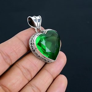 Heart Green Quartz Pendant: 925 Sterling Silver Gemstone Jewelry - Etsy