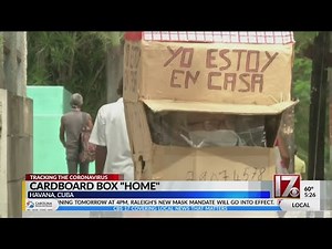 Woman goes around town in cardboard box 'home'