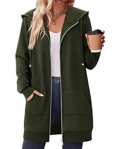 Zeagoo Women's Zip Up Hoodies Long Sleeve Fall Fleece Jacket Casual Oversized Tunic Hooded Sweatshirt With Pockets Winter Coats