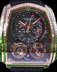 Bold Design. This Jacob & Co. Twin Turbo Furious features 153 baguette–cut White Diamonds and 191 baguette-cut Green Tsavorites. .⠀ .⠀ .⠀ .⠀ .⠀ .⠀ .⠀ .⠀ #jacobandco #jacobandcowatches #hautehorlogerie #luxurylifestyle #luxurywatches #hautehorology #inspiredbytheimpossible | Jacob & Co.