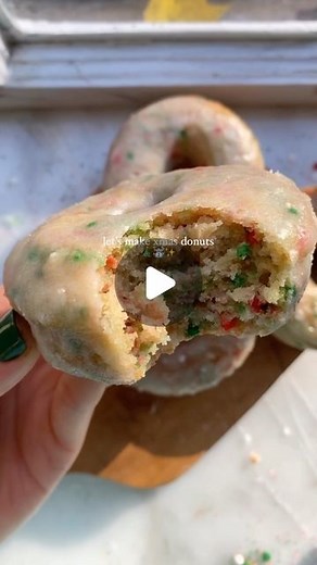 Kylie on Instagram: "a holiday fav ❄️✨﫶 recipe: * 3 tablespoons vegan butter * 1/3 cup sugar * ½ cup applesauce * ¼ cup nondairy milk * 2 teaspoons baking powder * 2/3 cup all-purpose flour * 1/3 cup almond flour * 4-5 tablespoons sprinkles * 1 cup powdered sugar FULL directions + substitutions: cookingbykylie.com click the “snack” category #holidaybaking #vegandonuts #christmasbaking #xmasbaking #holidayrecipes #healthierbaking #holidaydonuts #easyrecipes"