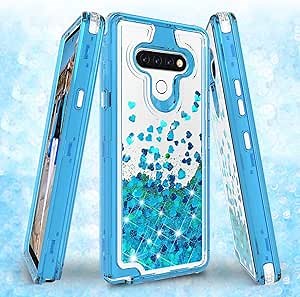 Galaxy Wireless Case Compatible for LG K51 / LG Reflect / Q51 Case, Hard Clear Glitter Sparkle Flowing Liquid Heavy Duty Shockproof Phone Case for LG K51 - Teal