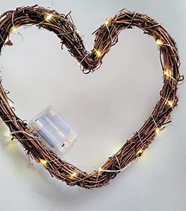 Lighted Heart Wreath with Battery Powered LED Lights for Proposal, Weddings and Home