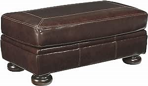 Benjara Rectangular Shaped Ottoman with Contrast Stitching Details, Brown