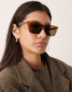 ASOS DESIGN – Eckige, schmale Cat-Eye-Sonnenbrille in Kristallbraun | ASOS