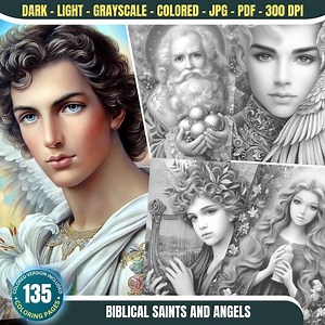 Biblical Saints and Angels: 135 Coloring Pages for Adults and Kids Instant Download Grayscale Coloring Book PDF &JPG Fantasy Coloring Bundle - Etsy