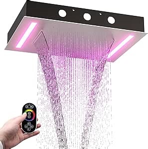 Enga 20x14 Inch LED Rainfall Shower Head with 2 Functions - Rainfall & Waterfall Modes, Independent Switch Control for Each Mode‌, Brushed Nickel