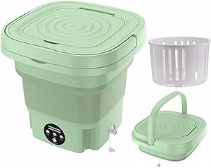 Portable Washing Machine Foldable, Small Washing Machine with 3 Modes Deep Cleaning, Mini Washer for Baby Clothes, Underwear or Small Items, Apartment, Dorm, Camping, RV, Travel, Laundry-Green