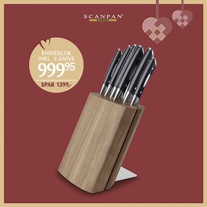 16 reactions | Spar 58% på Scanpan knivblok inkl. køkkenknive 朗 Classic-serien fra Scanpan er en flot og funktionel køkkenknivserie, som er fremstillet i rustfrit stål lavet af højeste kvalitet. Selve blokken er fremstillet i egetræ, og der medfølger 6 knive. Læs mere om knivblokken og køkkenknivene her  bit.ly/knivsæt_scanpan Tilbuddet gælder til og med den 23. december 2022. | Kop & Kande | Facebook