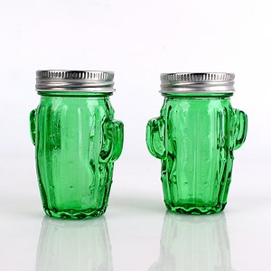 [Hot Item] Cactus Shaped Mason Jar 12oz Drinking Glass Shaker Mason Jar with Shaker Lid