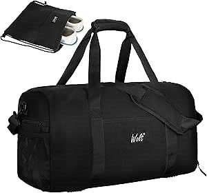 Travel Duffle Bag - Weekender Overnight Bags for Women, 40L Carry On Bag with Wet Pocket & Shoes Compartment, including Drawstring Backpack (Black)