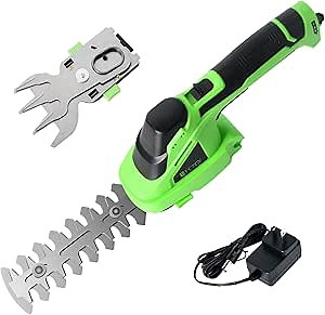 Cordless Hedge Trimmer Electric Hand Held Grass Shear Shrubbery Clipper 7.2V Electric Grass Cutter with Rechargeable Battery and Charger Included for Garden and Lawn - Green