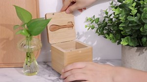 Luxiv Updated Bamboo Salt Cellar with Lid and Spoon, Bamboo Salt Box Wood Spice Box with Magnetic Lid for Pepper Spice Sea Salt Container Jar For Countertop with 4 Bases