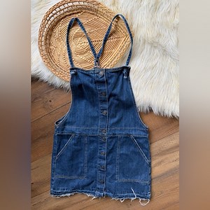 American Eagle Denim Jean Button Down Pinafore Dress Size Large
