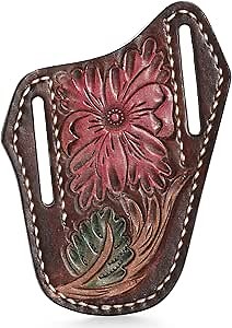 Genuine Leather Folding Knife Sheath, Pocket Pocket Knife Holder, Hand Carved and Stitched Slant Belt Sheath, yellow-brown, KK240125