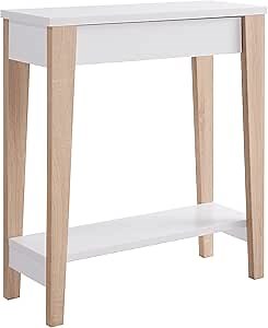 Benjara 34 Inch Console Table with Drawer and Shelf, Tapered Legs, White, Brown