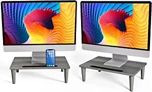 Monitor Stand Riser, Wood Waterproof Desktop Storage Organizer Shelf for Computer, Laptop, Printer, iMac, PC, Ergonomic Desk Monitor Stand, 2 Pack
