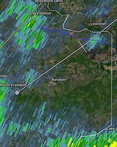 Baraboo is taking a direct hit from the storm. Very gusty to damaging winds and small hail are possible. | Weatherman Sam LLC