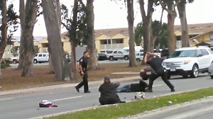 Footage shows Salinas, California police beating man with batons – video