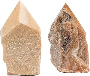 Feldspar Crystal Points – (2 to 4.5 inches Height) Set of 2 Healing Stones for Meditation, Yoga, and Spiritual Practices – Natural Earthy Gemstones