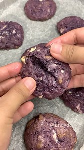 Ube Cookies Ingredients: • 1 1/4 cup all purpose flour • 1/2 cup light brown sugar • 100g softened salted butter • 1 egg • 1 tsp ube extract • 1/3 cup ube halaya • 1 tsp baking powder • 1/4 tsp salt • 1 cup chopped white chocolate | Tineydc