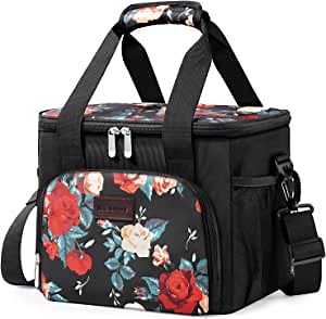 Kaome Large Lunch Bags for Women/Men 15L (24-Can), Insulated Lunch Box 100% Leakproof Cooler Bag for Office Work Picnic Beach, with Adjustable Shoulder Strap-Floral