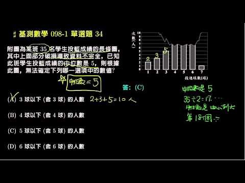 【基測數學】98v1 單選34：中位數