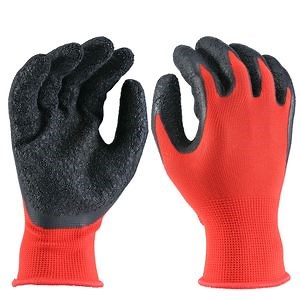 [Hot Item] 13G Red Working Polyester Gloves Latex Coated Wrinkle Palm Work Gloves for Hand Protective