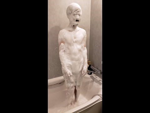 Toby Fox covered in foam