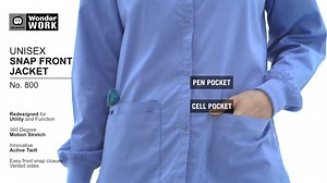 This unisex scrub jacket has comfortable rib knit cuffs and an easy snap front closure. The vented sides allows for a greater range of motion while the large patch pockets hold items. A great unisex scrubs option for you and your groups. | ScrubsCanada