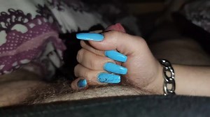 Handjob with Long blue nails &ast;thick cum&ast;
