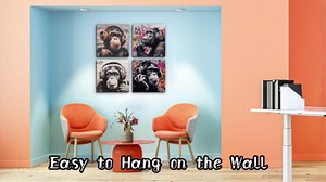 Sorbrozo Urban Graffiti Style Monkey with Headphones Canvas Wall Art Black and White with Colorful Accents Modern Street Art Decor 12x12 in x 4pcs