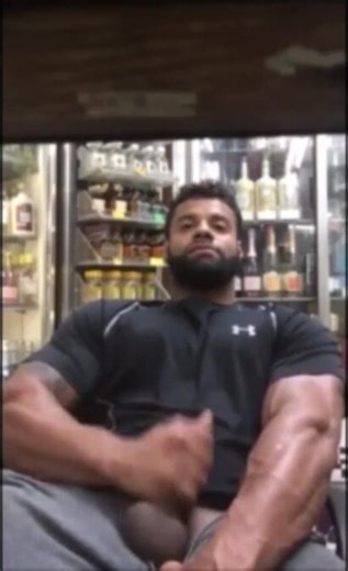 Big Black Muscle Bull Jerks Off In His Kiosk
