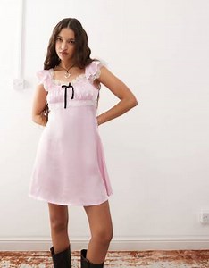 Reclaimed vintage satin mini tea dress in pastel pink | ASOS