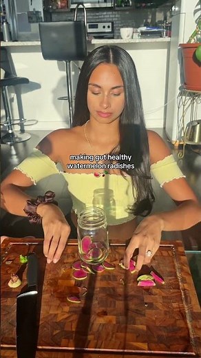 making gut healthy watermelon radishes 🍉🫜 #fermentation #guthealth #wellnesstok #guthealthy