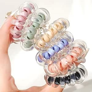 Spiral Hair Ties - Waterproof, Firm, Fashionable Hair Ties for Women and girl,Ponytail Holders hair bands No Pulling hair,Suitable for thin and thick hair,Spiral hair coil Colorful 6 Pack