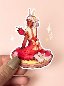 Lemon Raspberry Tart Girl Sticker - Spring Dessert Sticker- Glossy Vinyl Sticker - Etsy UK