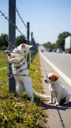 Brave Puppy Rescues Cat Stuck in Roadside Barbed Wire #cat | DODO AI
