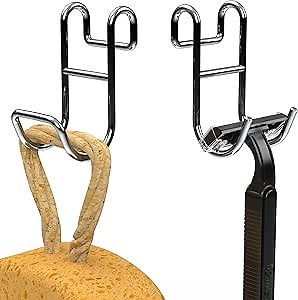 Shower Caddy Shelf Basket Rack Hooks Stainless Steel Metal Bathroom Hangers Hanging for Loofah Robe Massage Towel Squeegee Sponge Razor 2 Pack