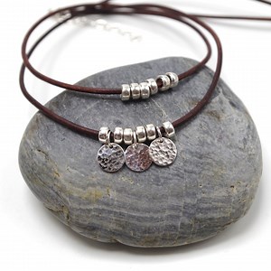Casual Boho Leather Choker With Sterling Silver Disc - Etsy