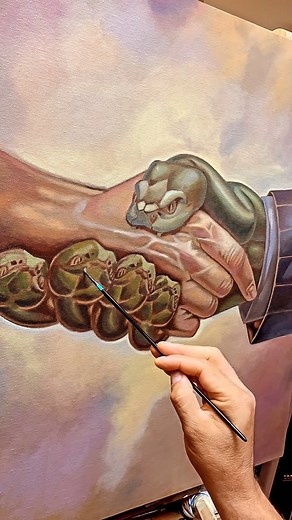 44K views · 331 reactions | “Handsnake” Oil on canvas. October 7th 2023 “Ascension” @theravenandthewolves Long Beach Ca. Please come by and see the finished painting. #ogabel #theravenandthewolves #ascension | Ogabel Collection | Facebook