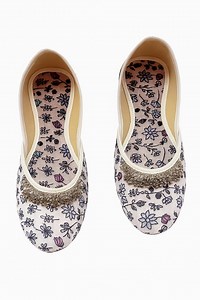 Hand Block Printed Fabric Jutti: Indian Mojari Shoes With Silver Beads Payal Juti - Etsy