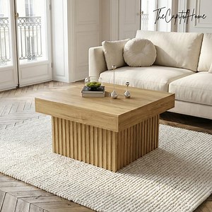 Table basse carrée cannelée, lattes de bois Japandi, centre de table bloc moderne, effet chêne - Etsy France