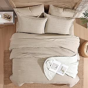 Queen Comforter Set-Taupe Bedding Set,7 Pieces Boho Tufted Shabby Chic Comforter Set, All Season Bedding Sets with 1 Comforter,1 Flat Sheet,1 Fitted Sheet, 2 Pillowcases & 2 Pillow Shams