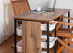 Desk with Plastic Bins, Space-Saving Hobby & Activity Desk, DIY Desk, Office Desk with Drawers, Pc Table with Bins (Brown), Medium