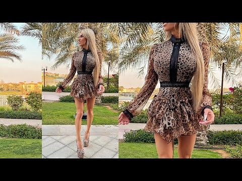 Autumn Blair - Walking in seven inch high heels 7” leopard print dress