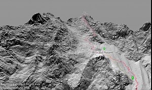 Wizualizacja 3D okolic Buli pod Rysami z relacji osoby bezpośrednio uczestniczącej w zdarzeniu z 12 czerwca 2019 roku. Na prośbę mężczyzny została wykonana wizualizacja pokazująca miejsce upadku i zatrzymania a także tor ześliźnięcia. Wszystkie informacje zawarte w publikacji zostały sumienne przedyskutowane i oparte wyłącznie na bezpośredniej relacji z tego wypadku. Koncepcja graficzna © Górskie mapy Źródło topograficzne GUGiK | Górskie mapy